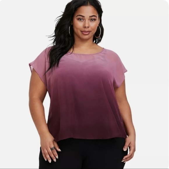 3/$22🩶 Torrid Burgundy Red Ombre Sheer Chiffon Open Back Top Blouse Plus 5 5X - Picture 1 of 9